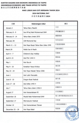 印辦處公布2024年休假日 全年共34天 開齋節期間將連休12天