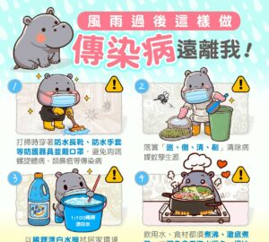 豪雨過後落實防疫三步驟，預防傳染病；籲請醫療院所提高警覺，加強相關傳染病之通報檢驗