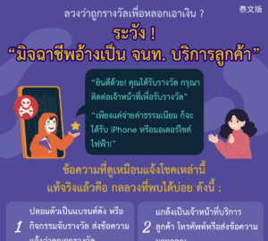 ลวงว่าถูกรางวัลเพื่อหลอกเอาเงิน ? ระวัง !“มิจฉาชีพอ้างเป็น จนท. บริการลูกค้า”