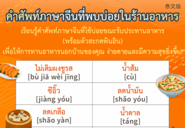 คำศัพท์ภาษาจีนที่พบบ่อยในร้านอาหาร