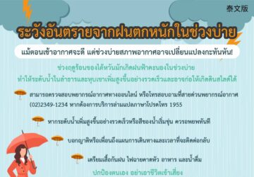 ระวังอันตรายจากฝนตกหนักในช่วงบ่าย