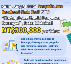 Kirim Uang Melalui Penyedia Jasa Remitansi Skala Kecil yang “Disetujui oleh Komisi Pengawas Keuangan” , Batas Maksimal NT$500,000 per Tahun