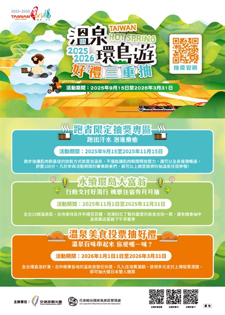 2025-2026台灣好湯-溫泉環島遊｜好禮三重抽。圖／觀光署