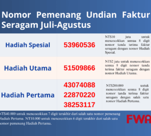 Nomor Pemenang Undian Faktur Seragam Taiwan Juli-Agustus Diumumkan