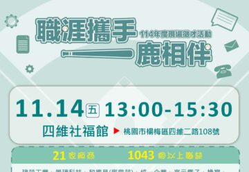 就業媒合|【職涯攜手 一鹿相伴】楊梅四維社福館-現場徵才活動(11/14)
