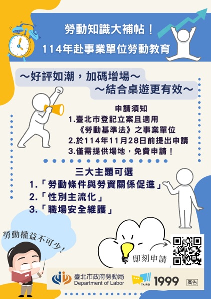 台北市赴企業勞教課程 95場可申請