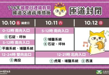 國慶連假局部地區有雨、10縣市訂房率超過5成 高公局預估有大量觀光車潮。圖／高公局