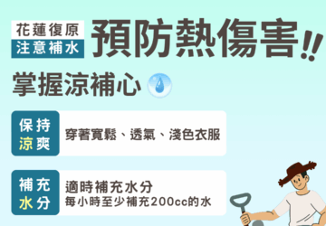 志工熱血救災慎防高溫熱傷害 國健署提醒保持涼爽、補充水分。圖/國健署