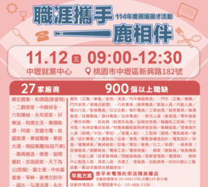 就業媒合|2025「職涯攜手 一鹿相伴」中壢就業中心在地徵才活動(11/12)
