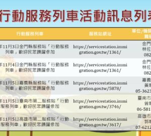移民署南區事務大隊 11月「行動服務列車」。圖／移民署