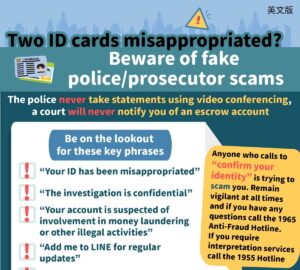 Two ID cards misappropriated? Beware of fake police/prosecutor scams