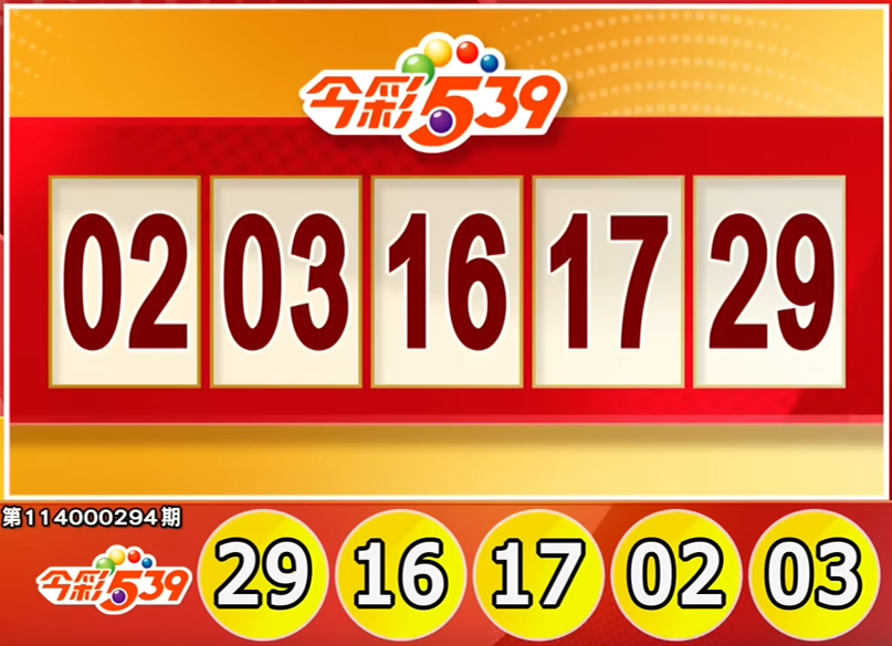 Taiwan Lottery: lottery539 Results for 12/5