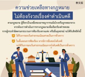 ความช่วยเหลือทางกฎหมาย ไม่ต้องกังวลเรื่องค่าดำเนินคดี