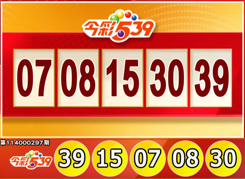 Taiwan Lottery: lottery539 Results for 12/9