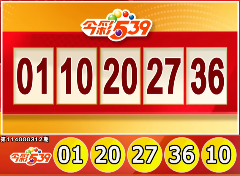 Taiwan Lottery: lottery539 Results for 12/27