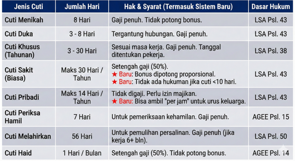 [Tabel Ringkasan] Tinjauan Hak Cuti Tenaga Kerja