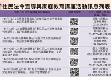 移民署北區事務大隊 12月「新住民法令宣導與家庭教育講座」。圖／移民署