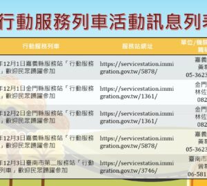 移民署南區事務大隊 12月「行動服務列車」