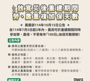 丹娜絲等重創農業 勞保局:農民勞保天數限制放寬