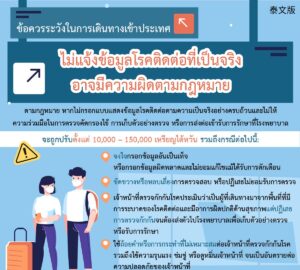 ข้อควรระวังในการเดินทางเข้าประเทศ ไม่แจ้งข้อมูลโรคติดต่อที่เป็นจริงอาจมีความผิดตามกฎหมาย