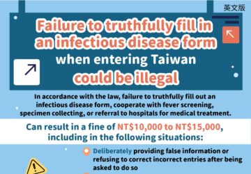 Failure to truthfully fill in an infectious disease form when entering Taiwan could be illegal