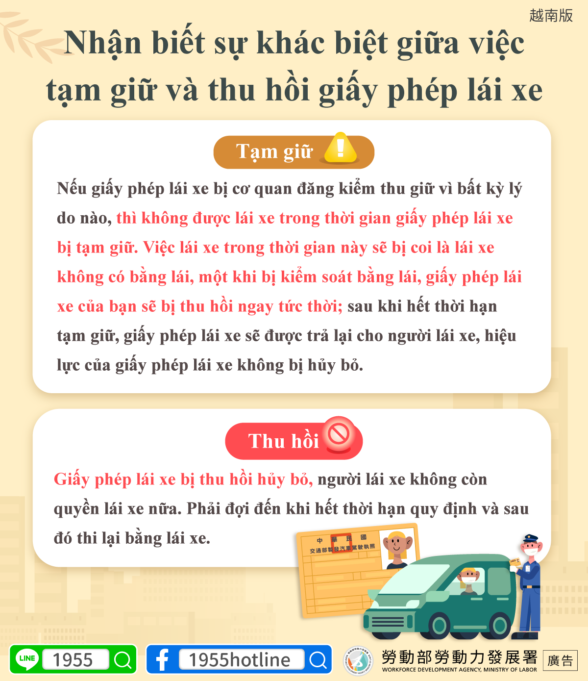 Nhận biết sự khác biệt giữa việc tạm giữ và thu hồi giấy phép lái xe