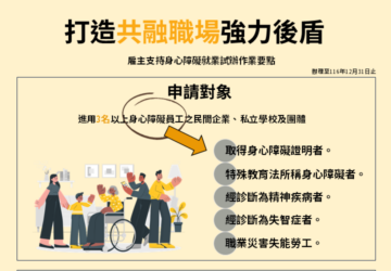 雇主支持身障者就業 補助最高30萬元採群組進用模式 勞動部再給獎勵金