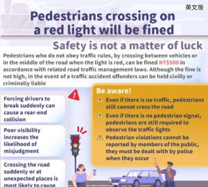 Pedestrians crossing on a red light will be fined Safety is not a matter of luck