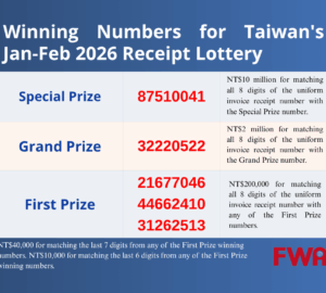 Winning Numbers for Taiwan’s Jan-Feb 2026 Receipt Lottery Announced