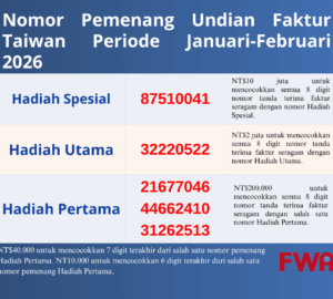 Nomor Pemenang Lotre Struk Taiwan Periode Januari-Februari 2026 Diumumkan