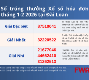 Công bố số trúng thưởng Xổ số hóa đơn tháng 1-2 năm 2026 tại Đài Loan