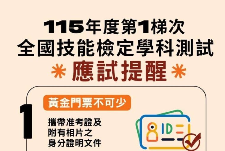 全國技能檢定3/15舉行 3萬人應檢