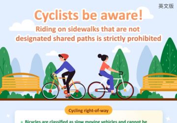 Cyclists be aware! Riding on sidewalks that are not designated shared paths is strictly prohibited
