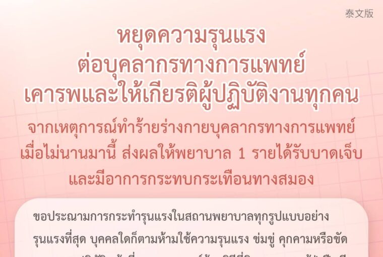 หยุดความรุนแรงต่อบุคลากรทางการแพทย์เคารพและให้เกียรติผู้ปฏิบัติงานทุกคน