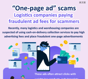 “One-page ad” scamsLogistics companies paying fraudulent ad fees for scammers