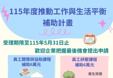 勞動部友善職場補助5/31截止 申請企業約增3成