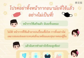 โปรดอย่าทิ้งหน้ากากอนามัยที่ใช้แล้วอย่างไม่เป็นที่!