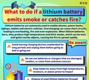 What to do if a lithium battery emits smoke or catches fire?