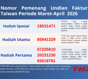 Nomor Pemenang Lotre Struk Taiwan Periode Maret-April 2026 Diumumkan