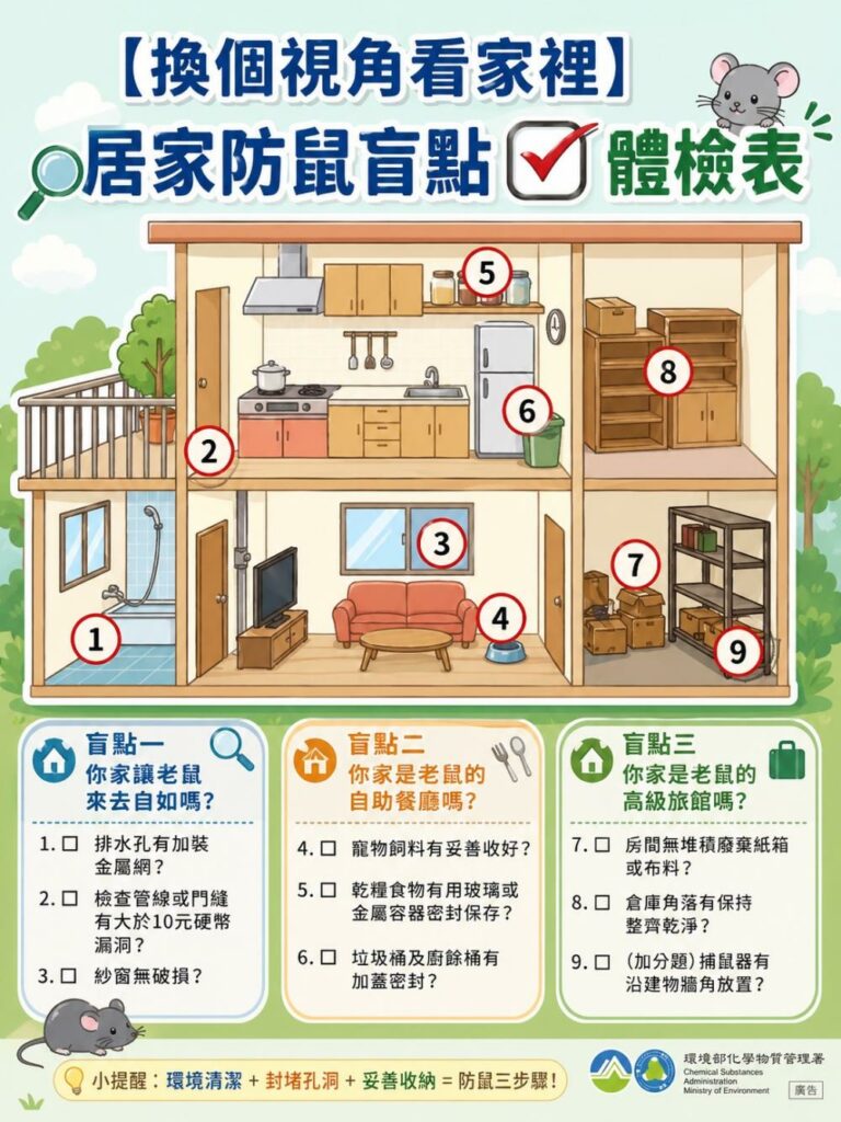 居家防鼠盲點大體檢表。圖／環境部
