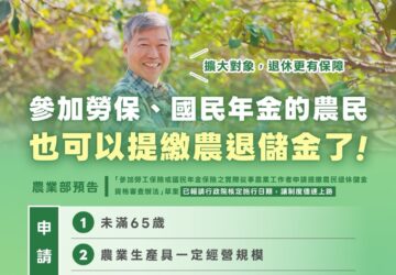 勞保、國保從農者 可自提農退金