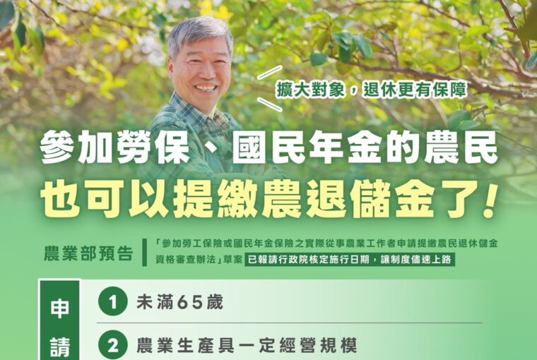 勞保、國保從農者 可自提農退金