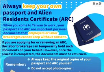 Always keep your own passport and Alien Residents Certificate (ARC)