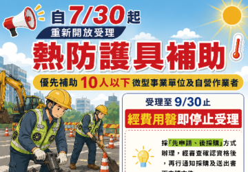 職安署重新開放受理熱防護具補助 申請至9月底止