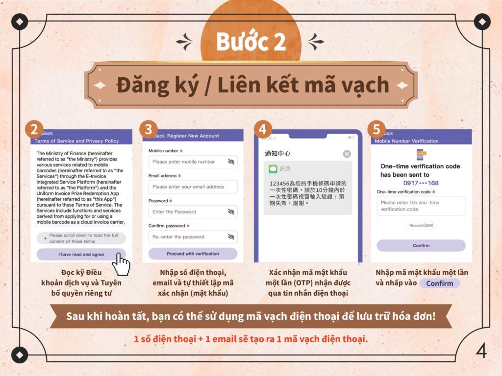 Đăng ký / Liên kết mã vạch điện thoại di động. photo/MOF
