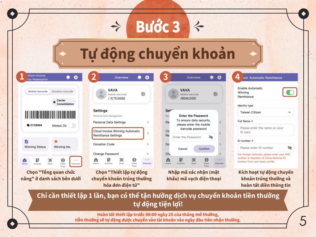 Thiết lập tài khoản nhận thưởng. photo/MOF