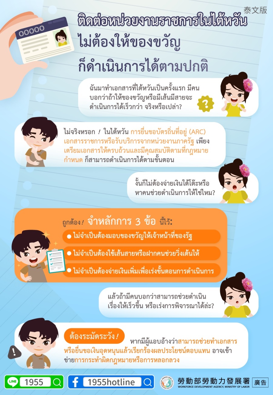 ติดต่อหน่วยงานราชการในไต้หวัน ไม่ต้องให้ของขวัญก็ดำเนินการได้ตามปกติ
