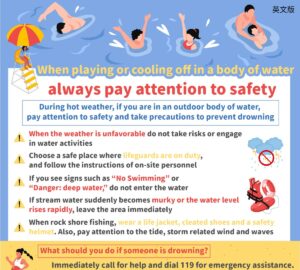 When playing or cooling off in a body of water always pay attention to safety