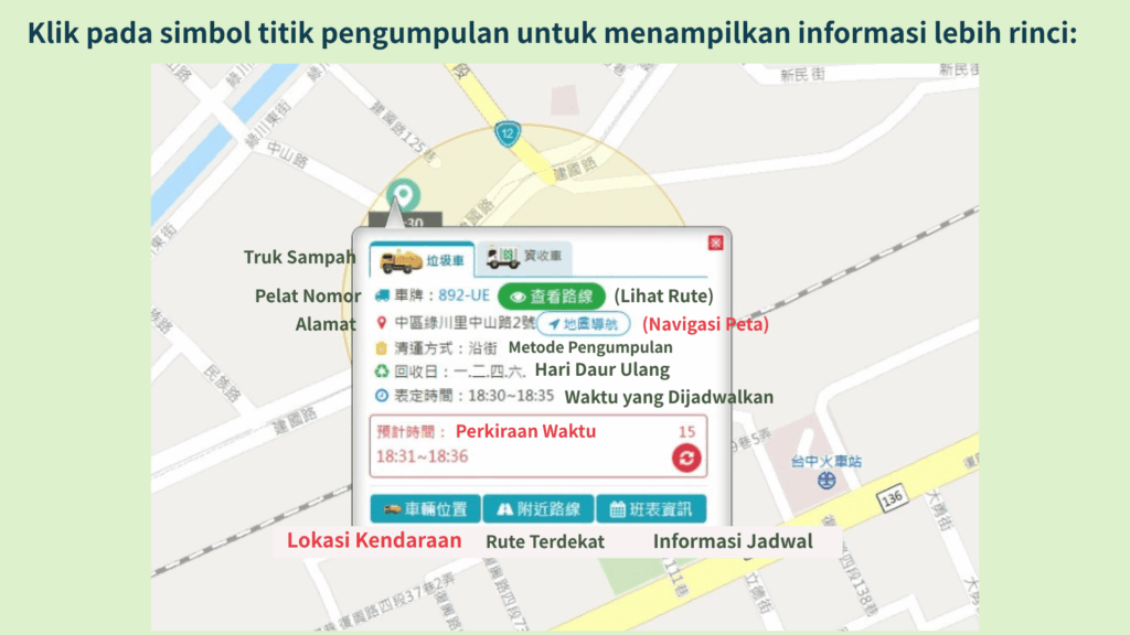 Klik ikon titik pengumpulan mana pun di peta untuk menampilkan informasi terperinci
