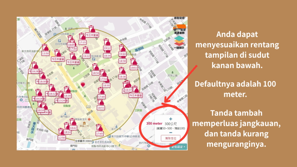 Anda dapat menyesuaikan rentang tampilan di sudut kanan bawah.